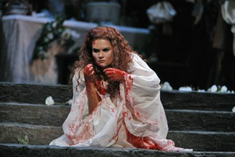 Soprano Angela Gilbert as Lucia in the famous 'mad scene' in San Diego Opera's production of Donizetti's 'Lucia di Lammermoor'. Photo © 2006 Ken Howard