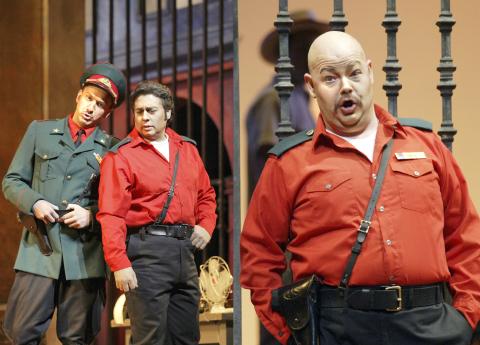 Wayne Tigges as Zuniga (left) with César Hernández as Don José, and James Scott Sikon as Morales (right). Photos © 2006 Cory Weaver