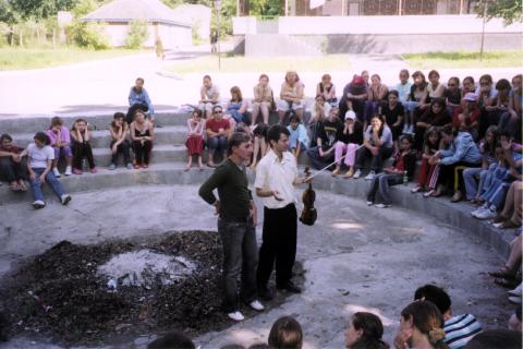 Playing for the girls at Camp Ghiocel in Moldova