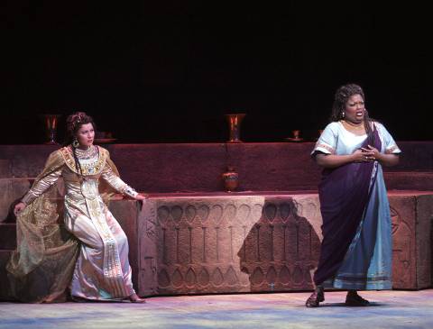 Milena Kitic as Amneris and Angela Brown as Aïda in Act 3 of Verdi's 'Aïda'