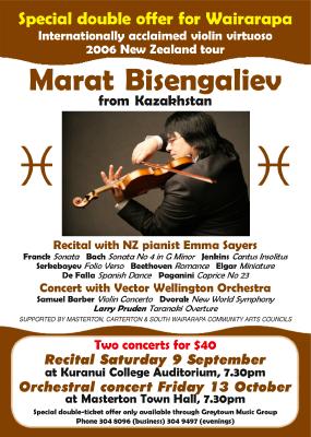 Marat Bisengaliev from Kazakhstan - recital with NZ pianist Emma Sayers - concert with Vector Wellington Orchestra