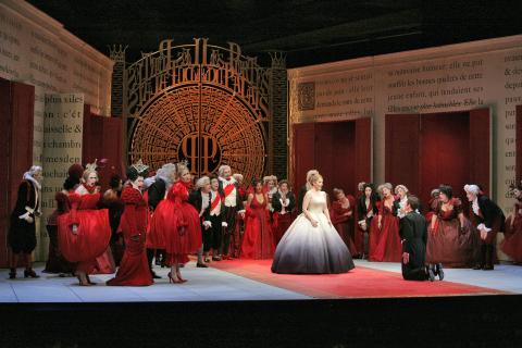 Joyce DiDonato (Cinderella) with Jennifer Holloway (Prince Charming) and the ensemble. Photo © 2006 Ken Howard