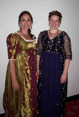 Amanda Jacobs (left) with Lindsay Baker in costume after the first performance of 'Pride and Prejudice' in Wooster, Ohio, USA on 14 July 2006. Photo © 2006 Kelly Ferjutz