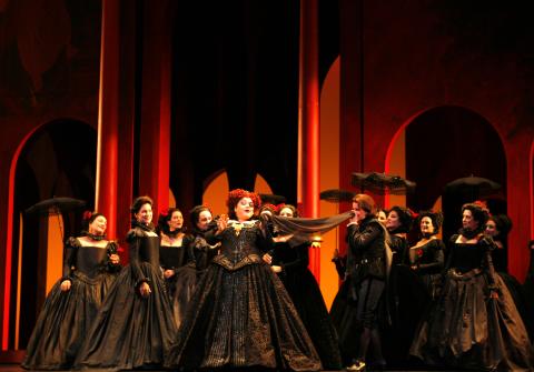 Dolora Zajick as Princess Eboli and Lauren McNeese as Tebaldo in the LA Opera production of Verdi's 'Don Carlo'. Photo © 2006 Robert Millard