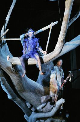 Cyndia Sieden (Ariel) and Rod Gilfry (Prospero) in the Santa Fe Opera production of 'The Tempest'. Photo © 2006 Ken Howard