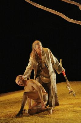 William Ferguson (Caliban) and Rod Gilfry (Prospero) in the Santa Fe Opera production of 'The Tempest'. Photo © 2006 Ken Howard