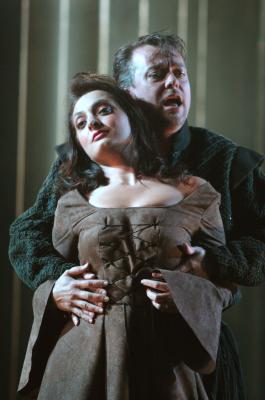Jim Heath's lusting Duke of Mantua gets the feel of Maddalena (Rappacioli). Photo © 2006 Stephen Wright