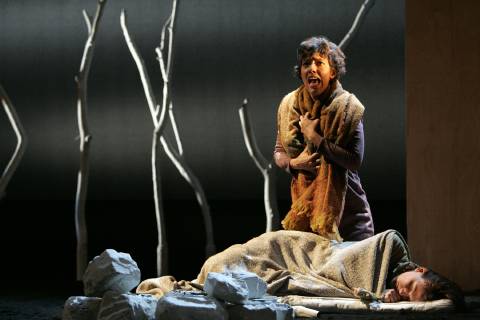 Joana Thome (Messenger) and Katherine Manley (Euridice) in English Touring Opera's production of Monteverdi's 'Orfeo'. Photo © 2006 Keith Pattison