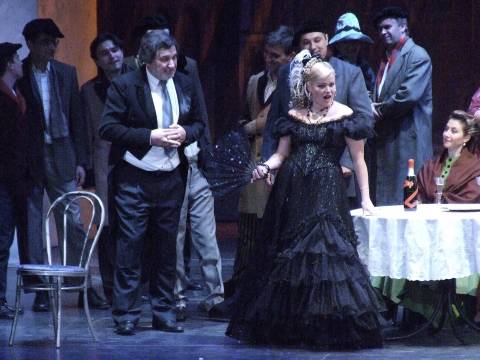 Musetta (Larissa Yudina) in Act II of 'La bohème'. Photo © 2006 Robin Grant