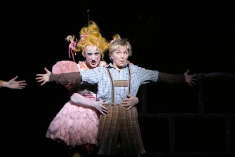 Graham Clark as the witch and Lucy Schaufer as Hansel in LA Opera's 'Hansel and Gretel'. Photo © 2006 Robert Millard