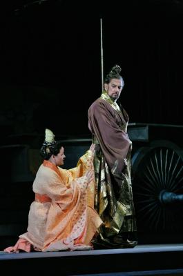Susanne Mentzer as the Mother and Placido Domingo in the title role of Tan Dun's 'The First Emperor'. Photo © 2007 Ken Howard/Metropolitan Opera