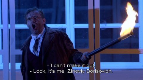 Ludovit Ludha as Zinovy Borisovich Ismailov. DVD screenshot © 2006 De Nederlandse Opera/Opus Arte
