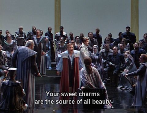 Outrage at Tannhäuser's paean of praise. DVD screenshot © 1990 Unitel