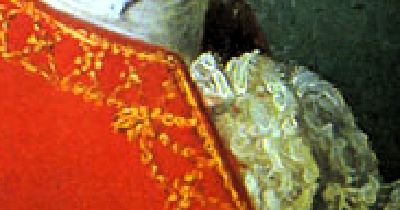 Detail of Mozart's clothing from Barbara Krafft's portrait