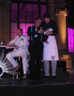 Daniel Norman (left) and Mark Saberton (centre) in Bampton Classical Opera's 2004 staging of Haydn's 'La Vera Costanza' at Westonbirt