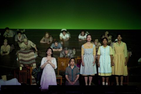 Jessica Rivera as Kitty Oppenheimer and Ellen Rabiner as Pasqualita with members of the chorus in John Adams' 'Doctor Atomic'. Photo © 2007 Marco Borggreve