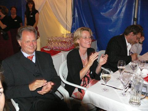 Cornelia von Kerssenbrock and Ludwig Baumann watch the post-performance encores in the hospitality tent. Photo © 2007 Philip Crebbin