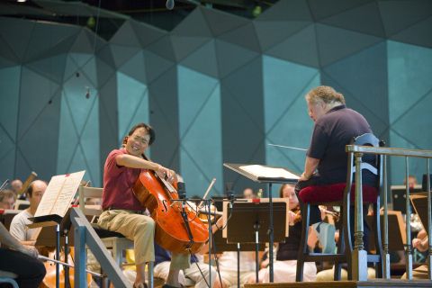 James Levine and Yo-Yo Ma during rehearsal at Tanglewood on 3 August 2007. Photo © 2007 Michael Lutch
