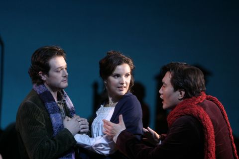 Arturo Chacón-Cruz, Virginia Tola and Hung Yun in 'La bohème' at Los Angeles Opera. Photo © 2007 Robert Millard 