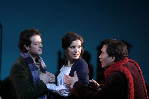 Arturo Chacón-Cruz, Virginia Tola and Hung Yun in 'La bohème' at Los Angeles Opera. Photo © 2007 Robert Millard