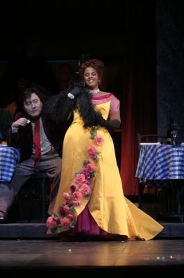 Laquita Mitchell as Musetta and Philip Cocorinos as Alcindoro. Photo © 2007 Robert Millard 