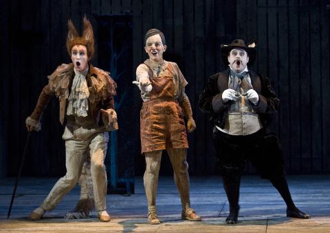 James Laing as The Fox, Victoria Simmonds as Pinocchio and Mark Wilde as The Cat. Photo © 2007 Clive Barda