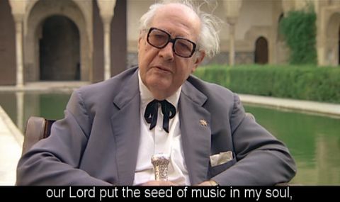'... our Lord put the seed of music in my soul ...' Segovia at Alhambra. Screenshot © 2005 Opus Arte/Allegro Films 