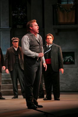 Richard Leech as Turiddu with townsmen in 'Cavalleria Rusticana' at San Diego Opera. Photo © 2008 Ken Howard 