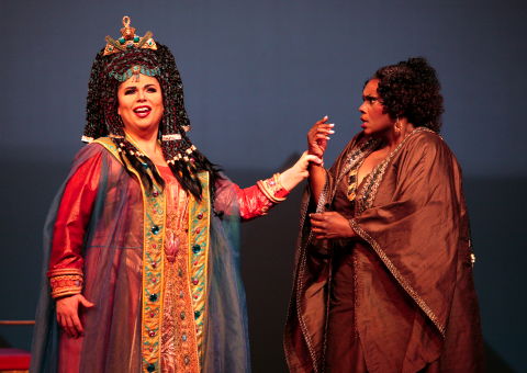Mariana Pentcheva as Amneris and Indra Thomas as Aida at San Diego Opera. Photo © 2008 Cory Weaver