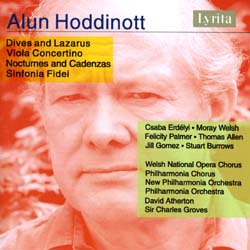 Alun Hoddinott: Dives and Lazarus; Viola Concertino; Nocturnes and Cadenzas; Sinfonia Fidei. CD cover © Lyrita