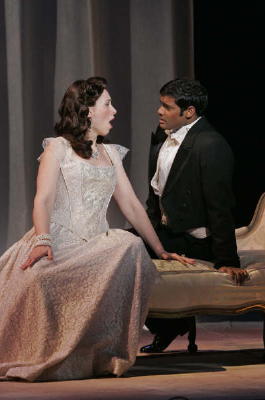 Alexandra Deshorties as Violetta and Sean Panikkar as Alfredo in Arizona Opera's 'La Traviata'. Photo © 2008 Scott Humbert