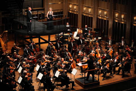 Alan Held as the Water Goblin, Camilla Nylund as Rusalka and the Cleveland Orchestra conducted by Franz-Welser Möst. Photo © 2008 Roger Mastroianni