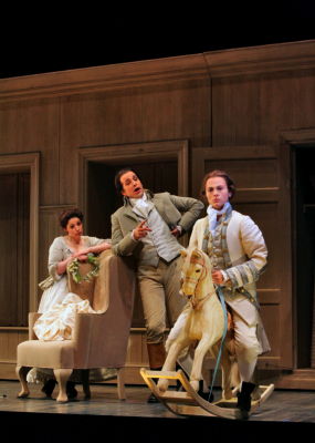 Elizabeth Watts as Susanna, Luca Pisaroni as Figaro and Isabel Leonard as Cherubino in Mozart's 'The Marriage of Figaro' at Santa Fe Opera. Photo © 2008 Ken Howard 