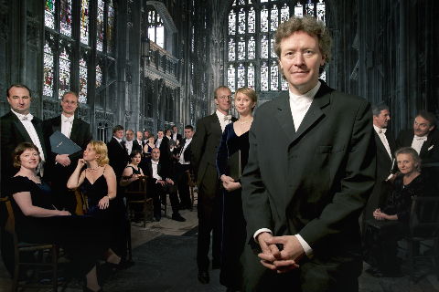 Harry Christophers, with members of The Sixteen, which now also has its own orchestra