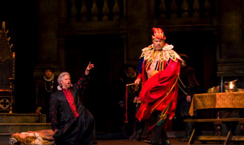 Christopher Hutton as Marullo and Gordon Hawkins as Rigoletto at Arizona Opera. Photo © 2008 Tim Fuller