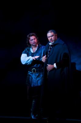 Peter Volpe as Sparafucile and Gordon Hawkins as Rigoletto. Photo © 2008 Tim Fuller