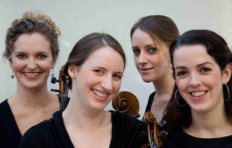 The Iuventus String Quartet. From left to right: Ruth Rogers, Rose Redgrave, Katherine Jenkinson and Elizabeth Williams