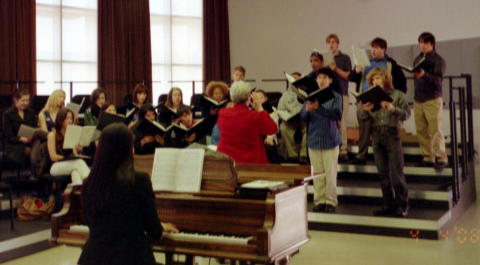 Members of the LMU choruses on tour in northern California during an informal exchange with the choir at San Francisco's St Ignatius High School