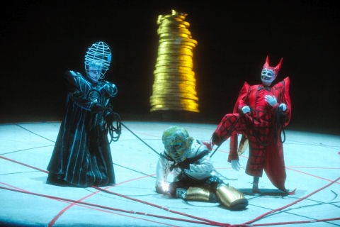 From left to right: Vitalij Kowaljow as Wotan, Gordon Hawkins as Alberich and Arnold Bezuyen as Loge in LA Opera's production of 'Das Rheingold'. Photo © 2009 Monika Rittershaus