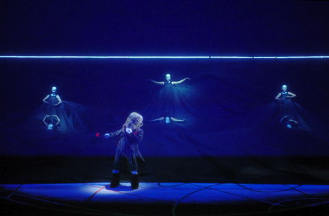 Gordon Hawkins as Alberich with, at the rear, Stacey Tappan as Woglinde, Beth Clayton as Fosshilde and Lauren McNeese as Wellgunde in LA Opera's production of 'Das Rheingold'. Photo © 2009 Monika Rittershaus