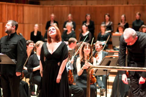 A curtain call from Rossini's 'Ermione'. From left to right: Paul Nilon, Carmen Giannattasio and David Parry. Photo © 2009 Russell Duncan