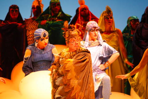 Désirée Rancatore as The Nightingale, Martin Gantner as The Hoopoe and Stacey Tappan as The Wren in 'The Birds'. Photo © 2009 Robert Millard