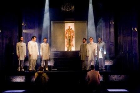 Sarastro (Andrew Slater) and  his masonic team, including Ronald Nairne, Maciek O'Shea and Blake Fischer