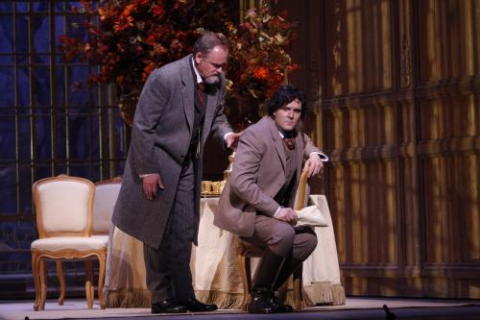 Andrzej Dobber as Giorgio Germont and Massimo Giordano as Alfredo in 'La traviata'. Photo © 2009 Robert Millard