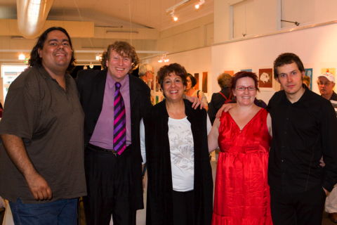 From left to right: digeridoo player William Barton, AFCM artistic director Piers Lane, Vicki Salisbury, AFCM general manager Yvette Braithwaite-Bragg and percussionist Timothy Constable. Photo © 2009 John Sharples