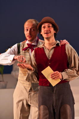 Thomas Herford as Florville and Benjamin Cahn as Filiberto in British Youth Opera's 'Il Signor Bruschino'