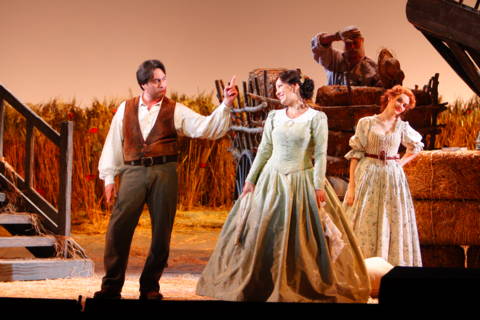 Giuseppe Filianoti as Nemorino and Nino Machaidze as Adina in L A Opera's 'The Elixir of Love'. Photo © 2009 Robert Millard