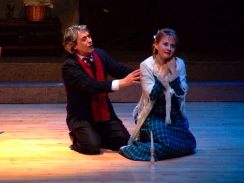 Rodolfo (Orlin Goranov) and Mimi (Elena Razgylaeva) in Act I of 'La bohème'. Photo © 2009 Robin Grant