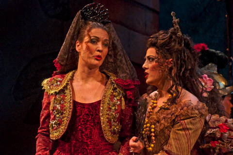 Mercedes warns Carmen about José in the Phoenix Opera production of Bizet's 'Carmen'. Photo © 2009 Victor Massaro