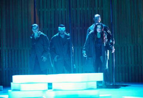 The Ensemble: Elizabeth Cragg, Nicholas Sharratt, Graeme Broadbent and Frances Bourne in the Opera North production of 'Swanhunter' by Jonathan Dove and Alasdair Middleton. Photo © 2009 Tristram Kenton